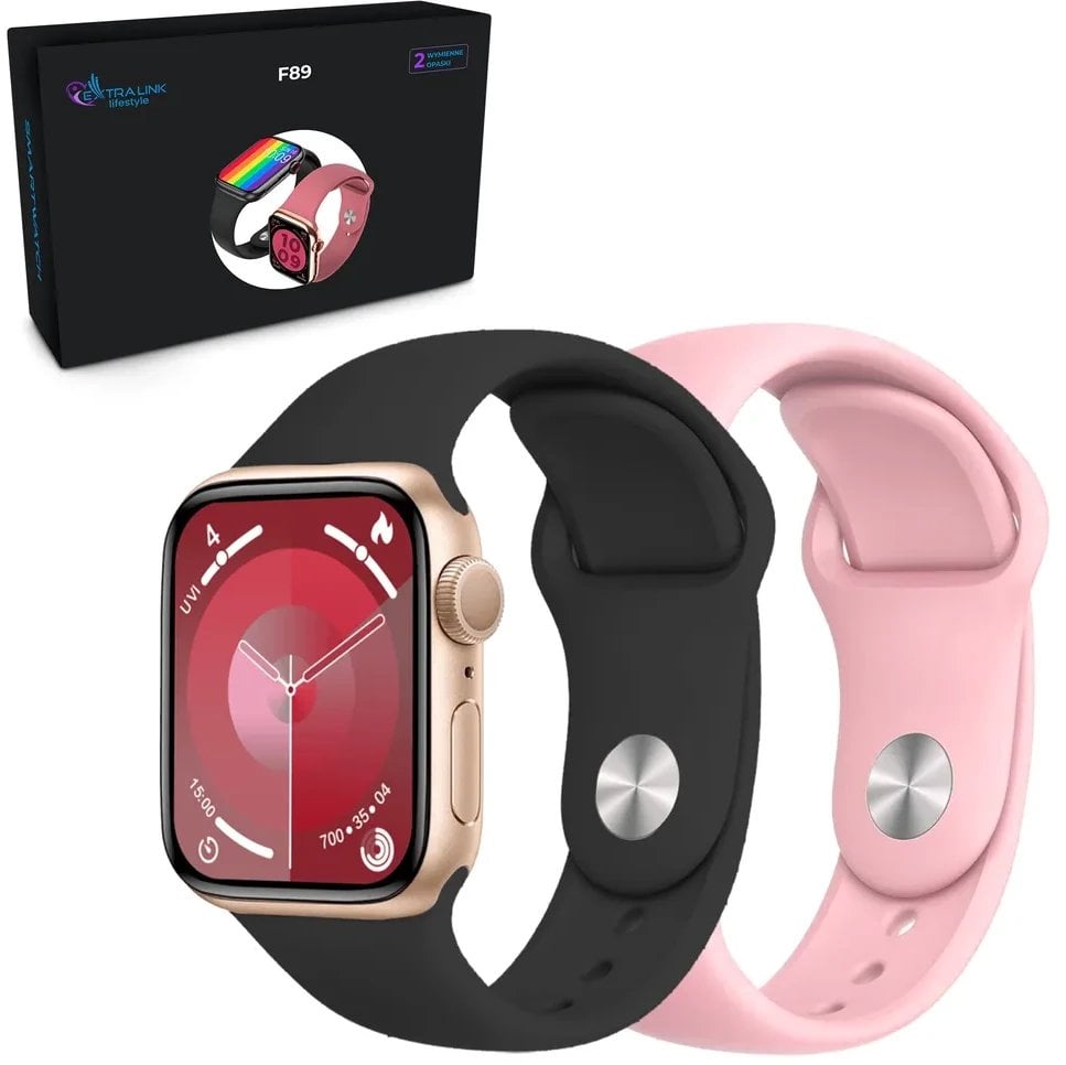 Extralink Lifestyle Smartwatch F89 | Smartband | Złoty + różowa/czarna opaska