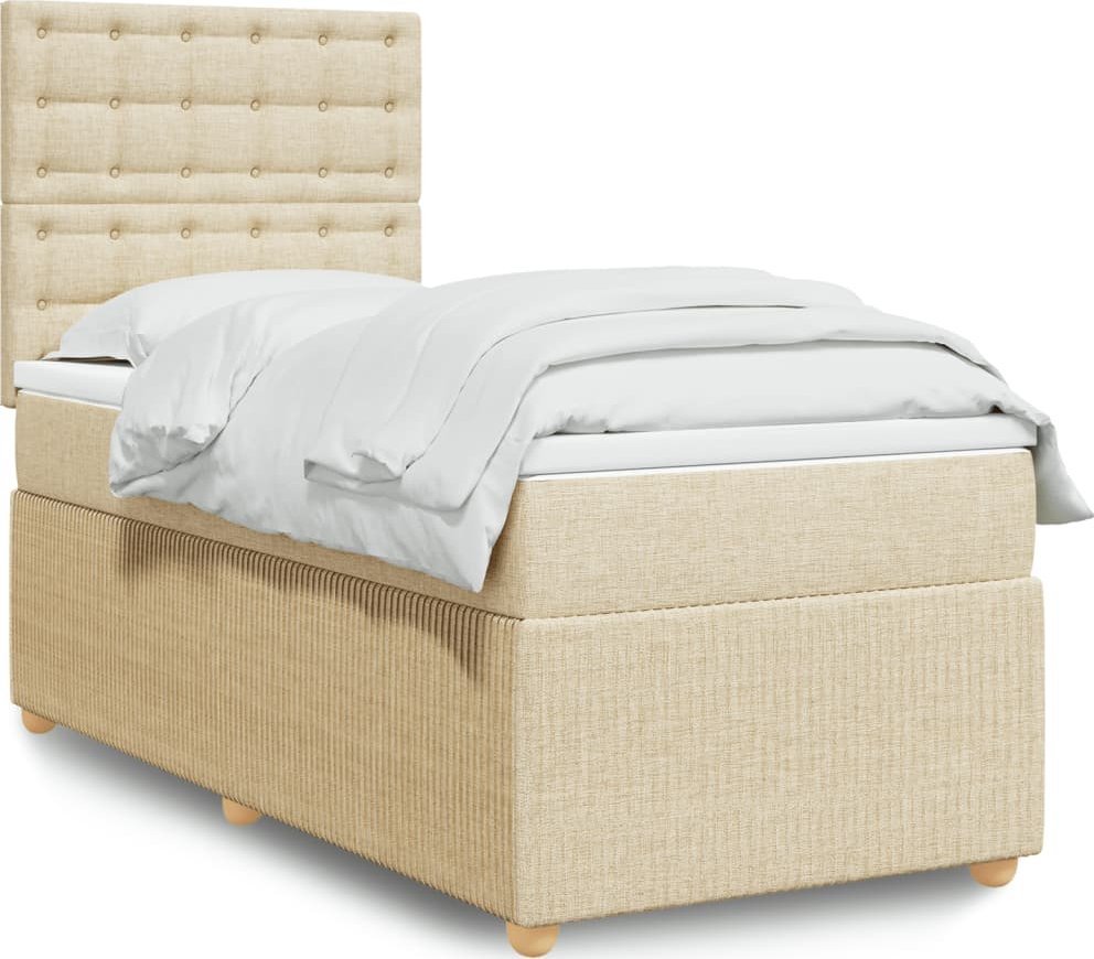 vidaXL Łóżko kontynentalne z materacem, kremowe, tkanina, 80x200 cm