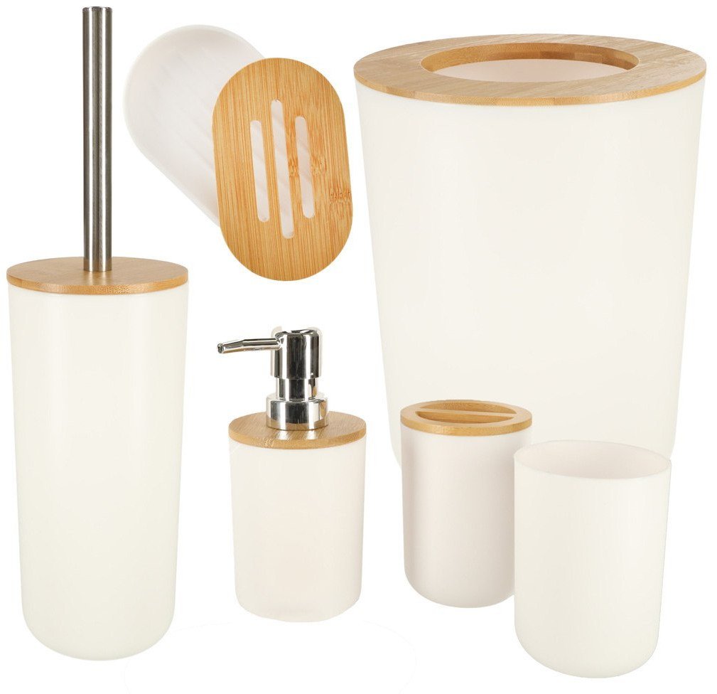 Zestaw łazienkowy szczotka dozownik komplet 6 elementów biały