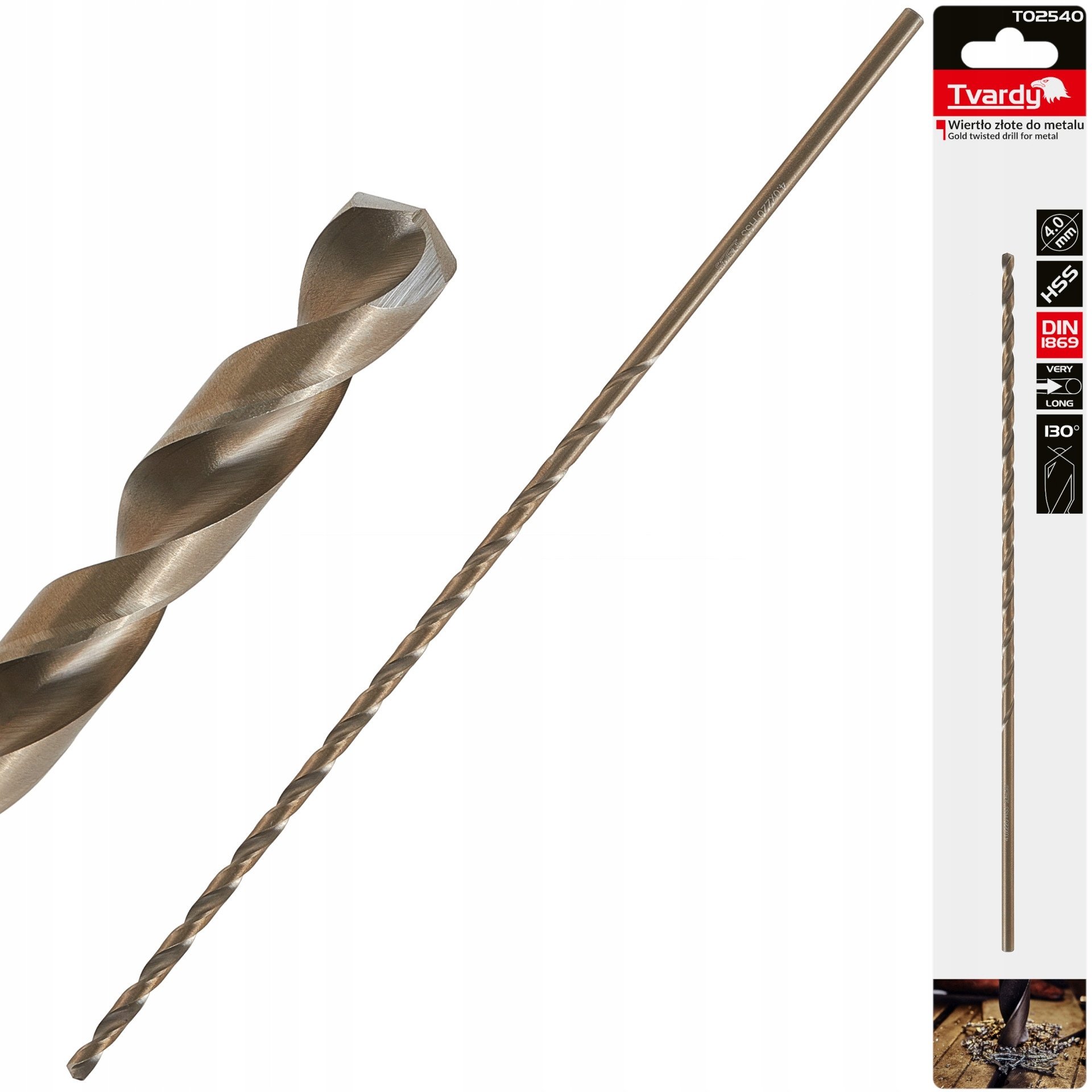 Wiertło złote do metalu długie 4.0 x 220mm HSS DIN1869 (50/200)