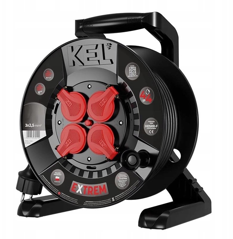 Przedłużacz bębnowy EXTREME LINE 4 gniazda z/u IP44 16A H05RR-F 3x2,5 25m czarny W-100027