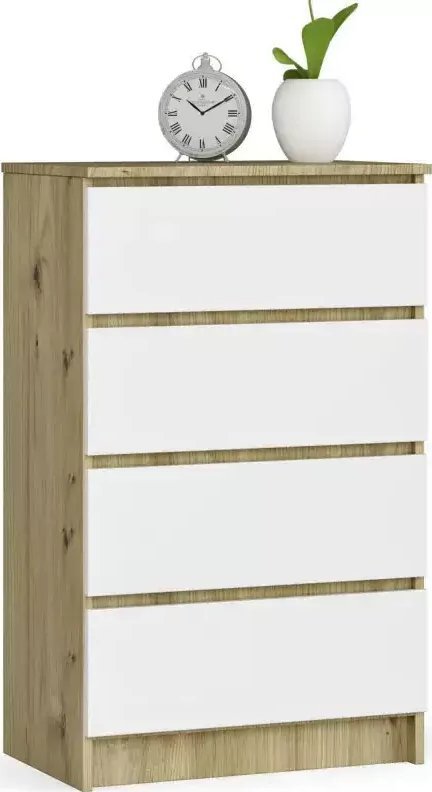 Elior Skandynawska komoda do sypialni dąb artisan + biały - Ranti 3X