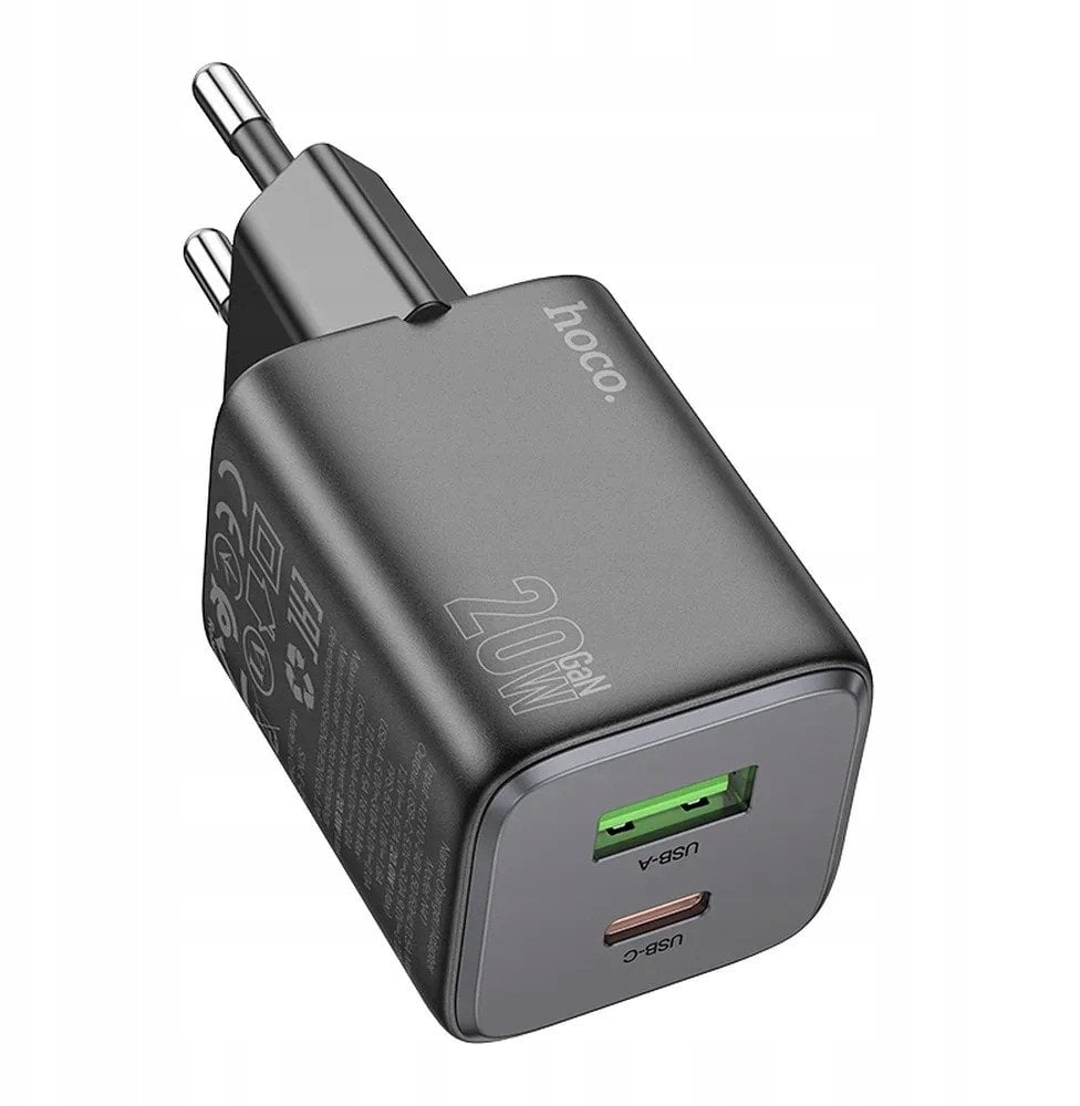 Ładowarka sieciowa do telefonu Hoco USB A + USB C QC3.0 PD 3A 20W N41 czarna