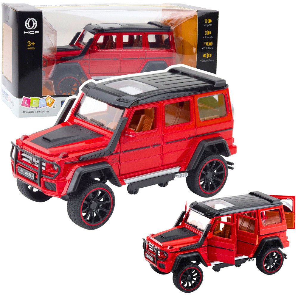 Samochód Terenowy Metalowy Napęd Pull-Back Otwierane Drzwi Czerwony 1:22