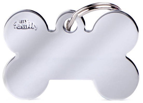 Zawieszka Adresówka Identyfikator z grawerem dla psa i kota duża kość chrom