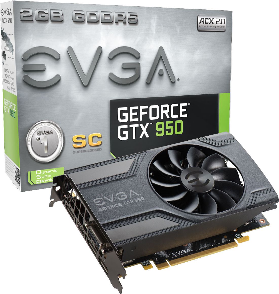 Karta graficzna EVGA GeForce GTX 950 Superclocked 2GB GDDR5 (128 bit) HDMI, 3x DP, DVI-I, Box (02G-P4-2951-KR)