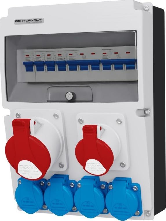 Doktorvolt Rozdzielnica budowlana JUN 1x32A 1x16A 4x230V z zabezpieczeniami IP54 DOKTORVOLT