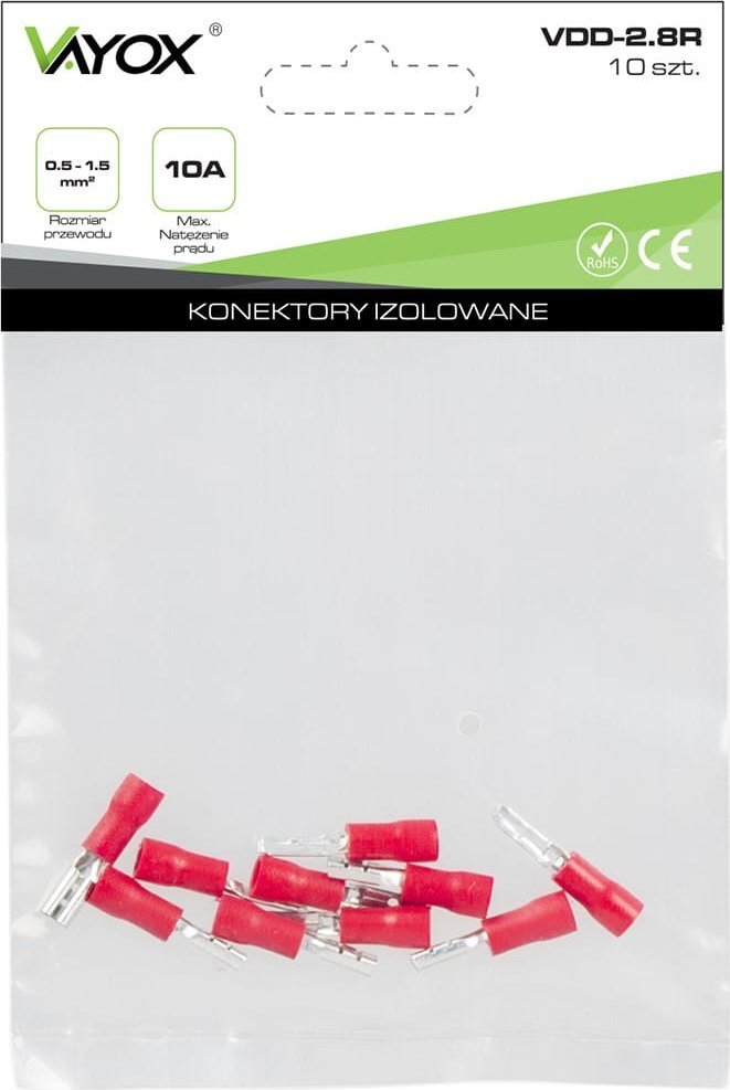 Vayox Konektory izolowane męskie 5 szt. + żeńskie 5 szt. czerwone VDD-2.8R Vayox