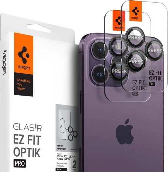 Spigen Szkło hartowane na aparat Spigen Optik.tr ez Fit Camera Protector Apple iPhone 14 Pro/14 Pro Max Black [2 PACK]