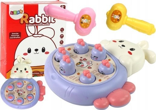LeanToys Gra Królik Do Zbijania Marchewki Zręcznościowa Whac-A-Mole Fioletowa