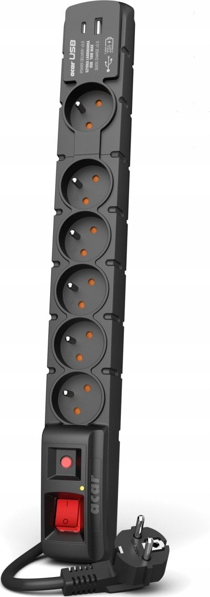 Listwa zasilająca Acar przeciwprzepięciowa 6 gniazd 3 m czarna (W2437)