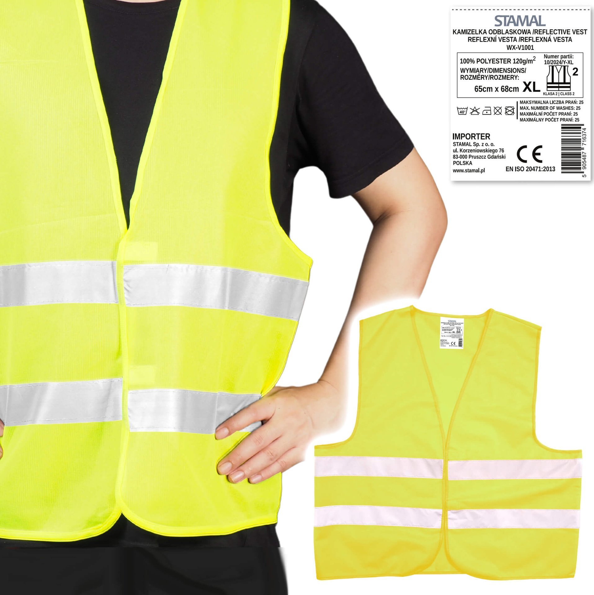 Kamizelka odblaskowa ostrzegawcza dorosłych roz XL BHP z atestem CE EN20471