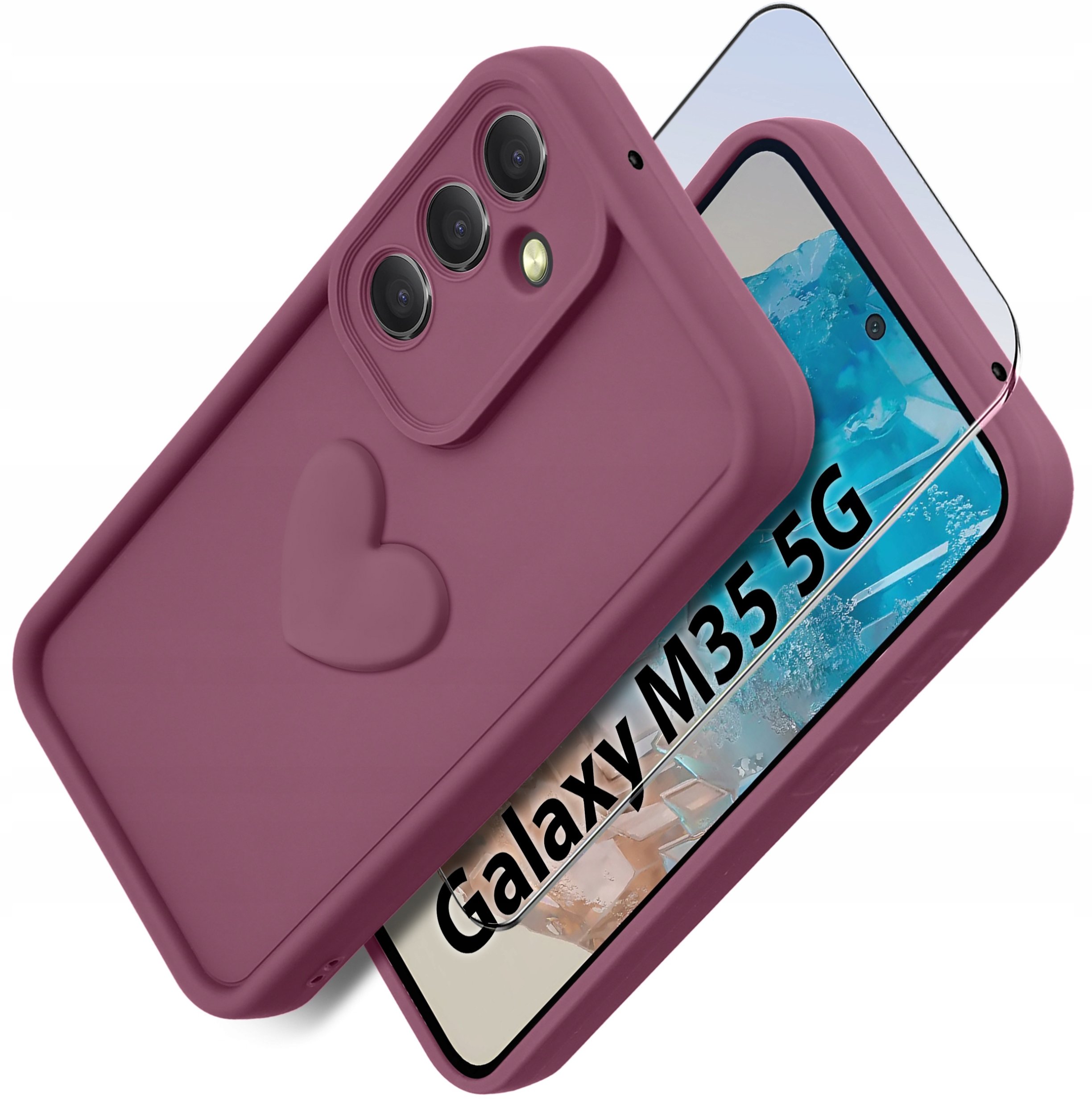 Etui do Samsung M35 5G silikonowe MATOWE serce + Szkło ochronne na ekran 9H