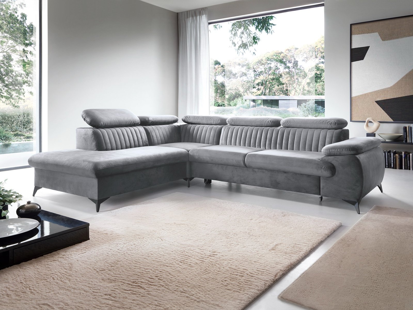 Narożnik VETTO lewostronny Monolith 85 szary welur funkcja spania