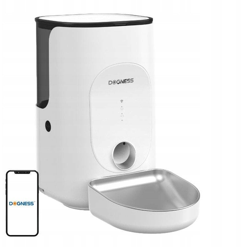 Inteligentny dozownik karmy Dogness F16 WiFi 5G 4L z miską ze stali nierdzewnej (biały)
