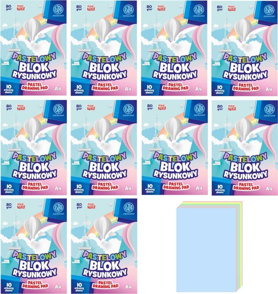 Astra Blok rysunkowy A4 pastel 10k 80g/m2 ASTRA 10szt
