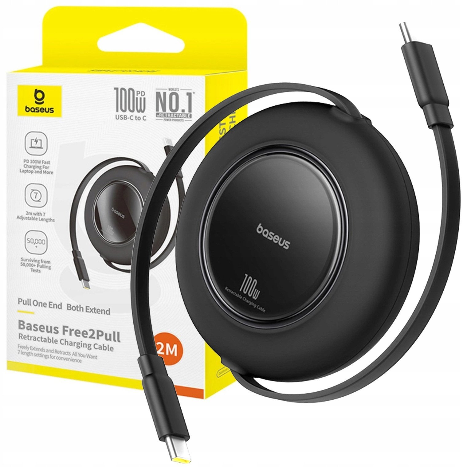 Kabel USB Baseus Kabel Free2Pull Mini 100W zwijany USB-C - USB-C 2m - czarny