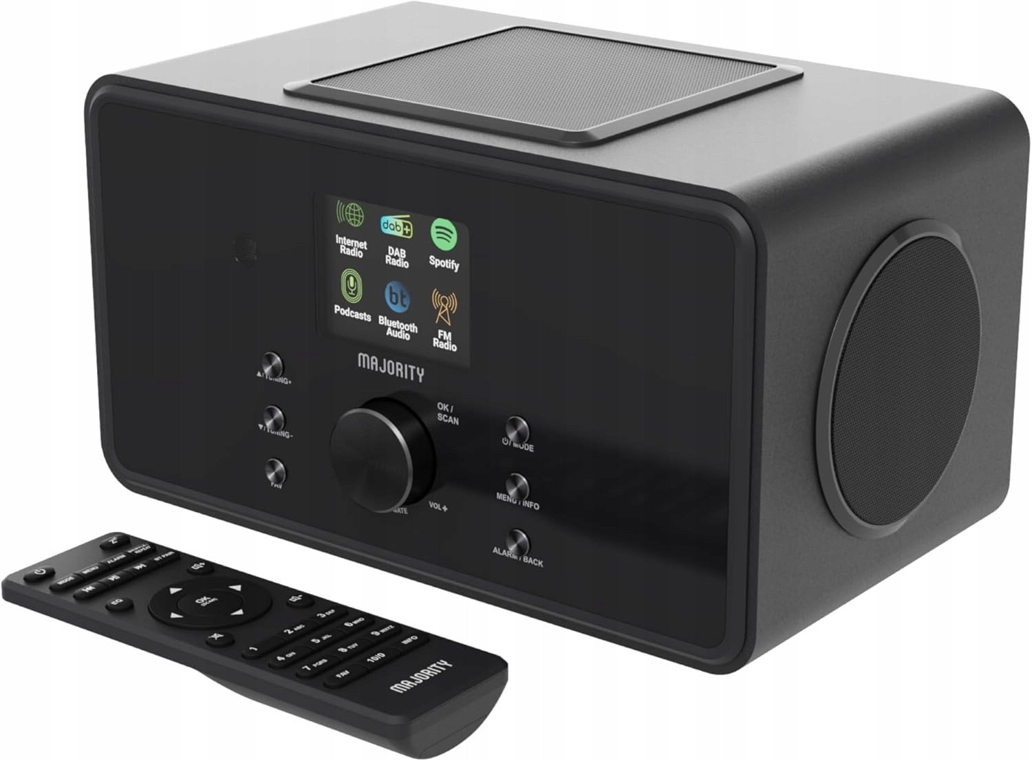 MAJORITY Radio internetowe WLAN DAB BT 100W 2.1 z subwooferem i pilotem