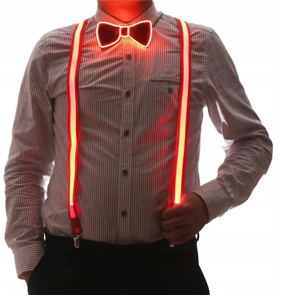 ZESTAW SZELKI i MUCHA LED Świecący KOMPLET IMPREZĘ SYLWESTRA WESELE Orange