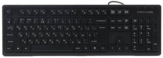 Klawiatura A4Tech A4tech FKS12, multimedialna cicha klawiatura biurowa, CZ/US, USB, czarny