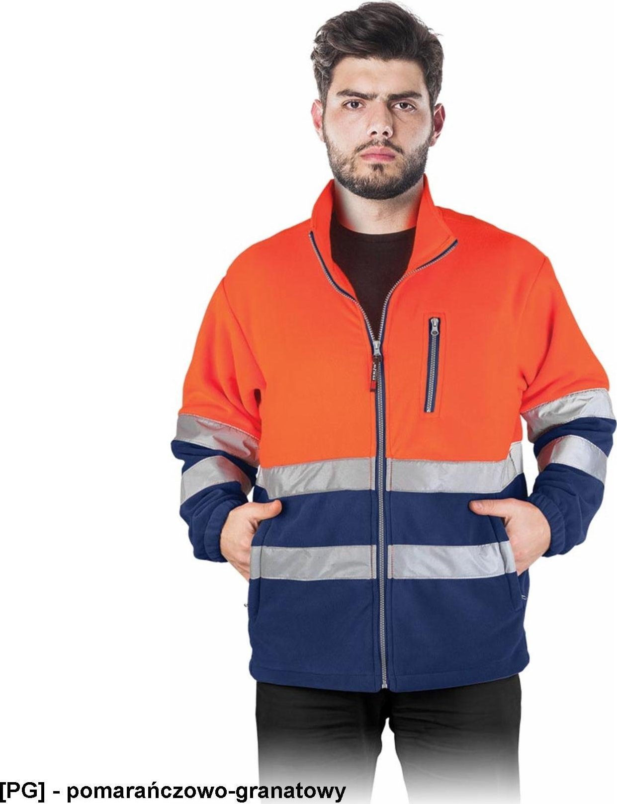 R.E.I.S. POLSTRIP - bluza polarowa z pasami odblaskowymi - pomarańczowo-granatowy 2XL