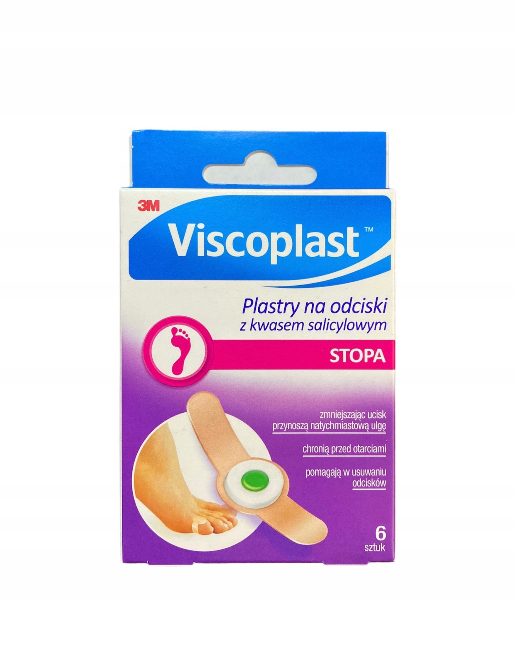 Plastry na odciski VISCOPLAST, z kwasem salicylowym,70x12,5mm, pudełko, 6szt.