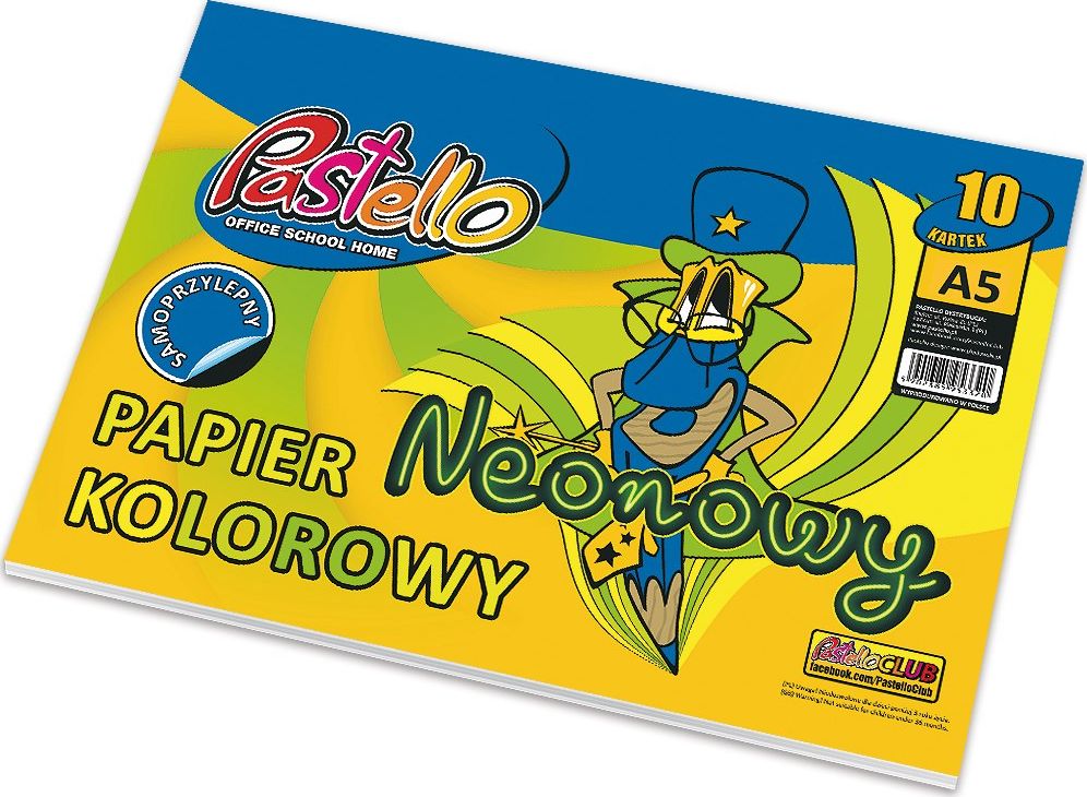 Pastello Papier kolorowy A5 neonowy samoprzylepny Mix 10 kartek Pastello