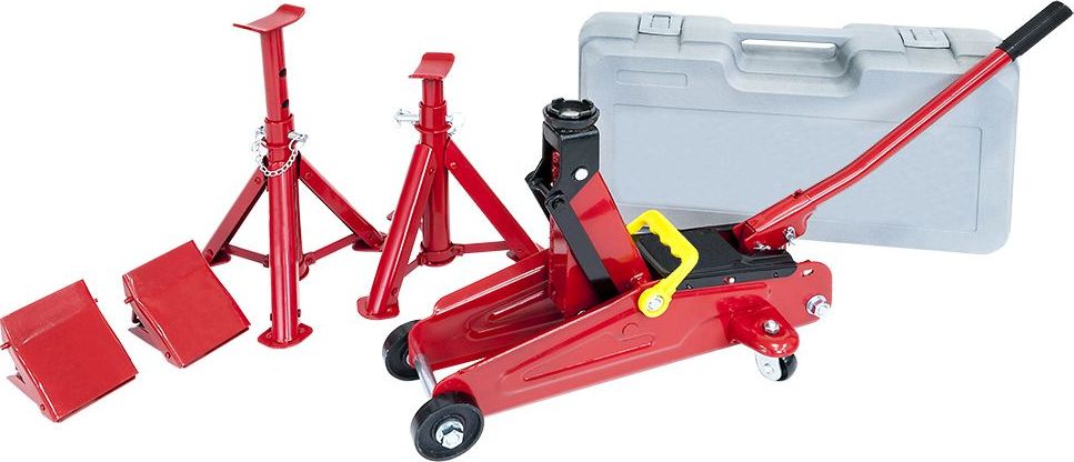 Airpress Zestaw warsztatowy JJ w walizce: podnśnik 2T + podstawy 2T + kliny pod koła (72010)
