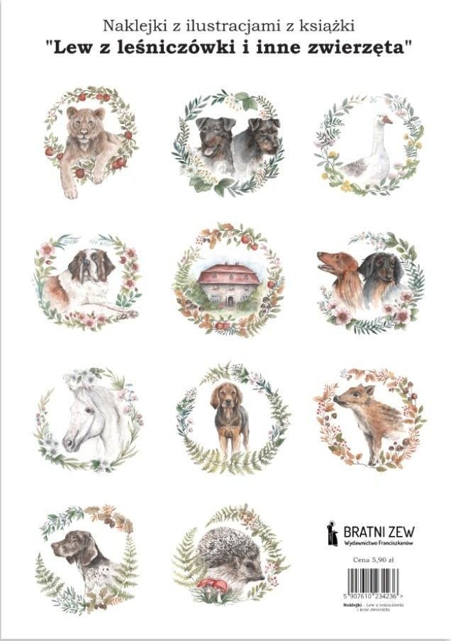 Naklejki ilustracje z książki "Lew z leśniczówki..