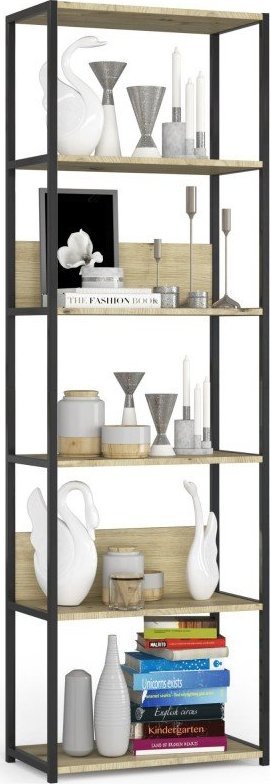 Fabryka Mebli Akord Regał loftowy metalowy 60 cm - czarny-dąb artisan - 6 półek