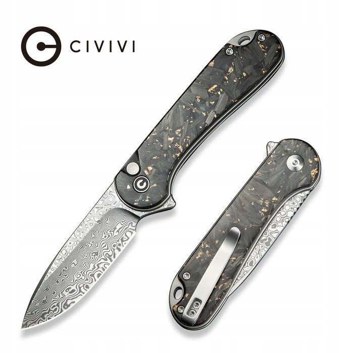 Nóż CIVIVI Button Lock Elementum II Damast CF