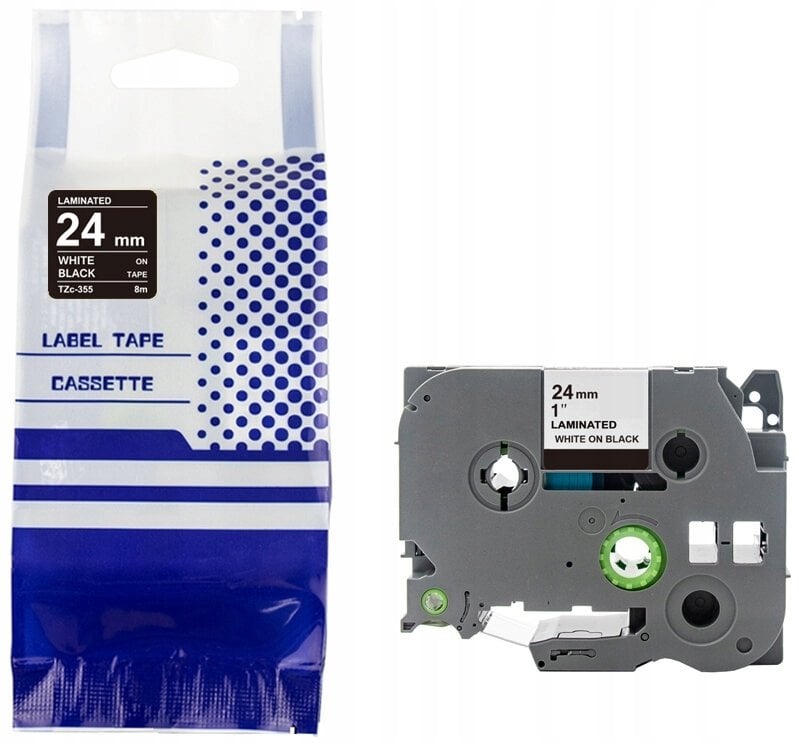 Taśma BROTHER TZe-355 24mm x 8m biały na czarnym zamiennik