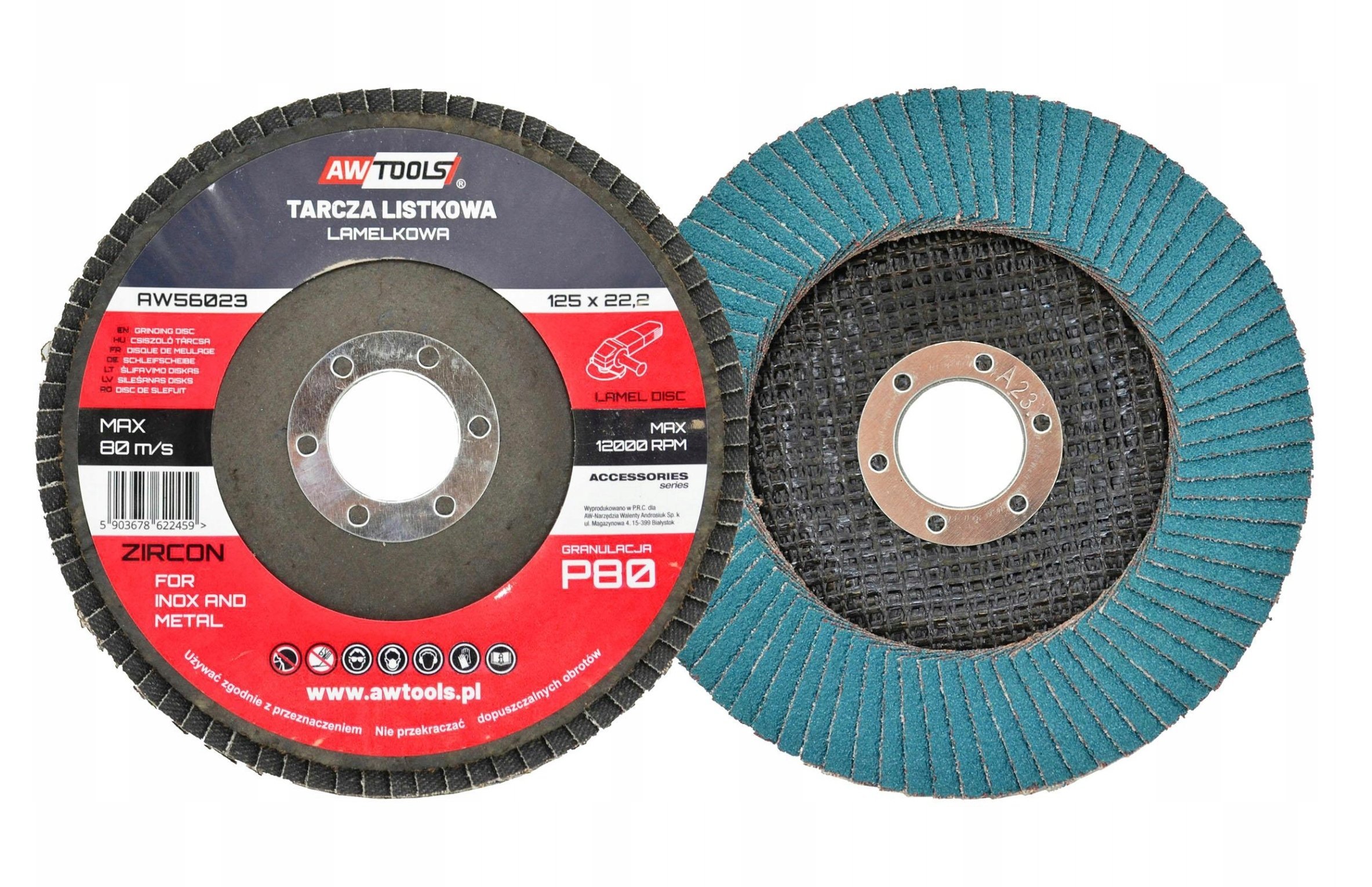 AWTools AWTOOLS ŚCIERNICA LISTKOWA 125 P 80 INOX METAL CYRKONOWA