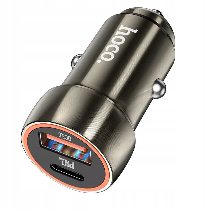 Ładowarka samochodowa Hoco USB A + USB C QC3.0 PD 20W Z46A szary