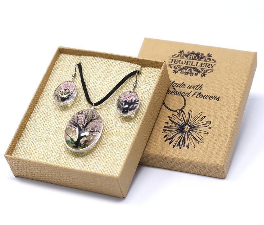 Naszyjnik i kolczyki - Różowa z Kwiatami