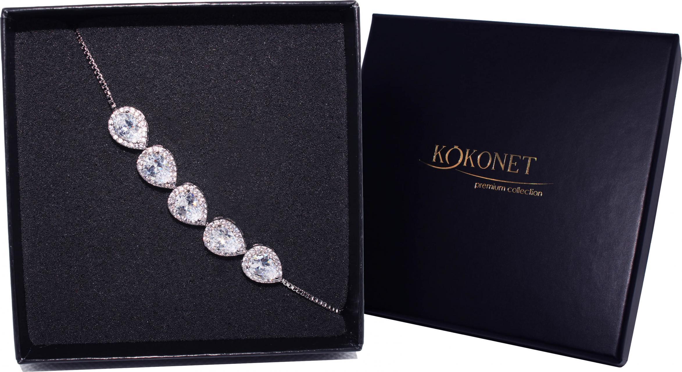 KOKONET bransoletka ŚLUBNA migdał srebrna CYRKONIE efekt