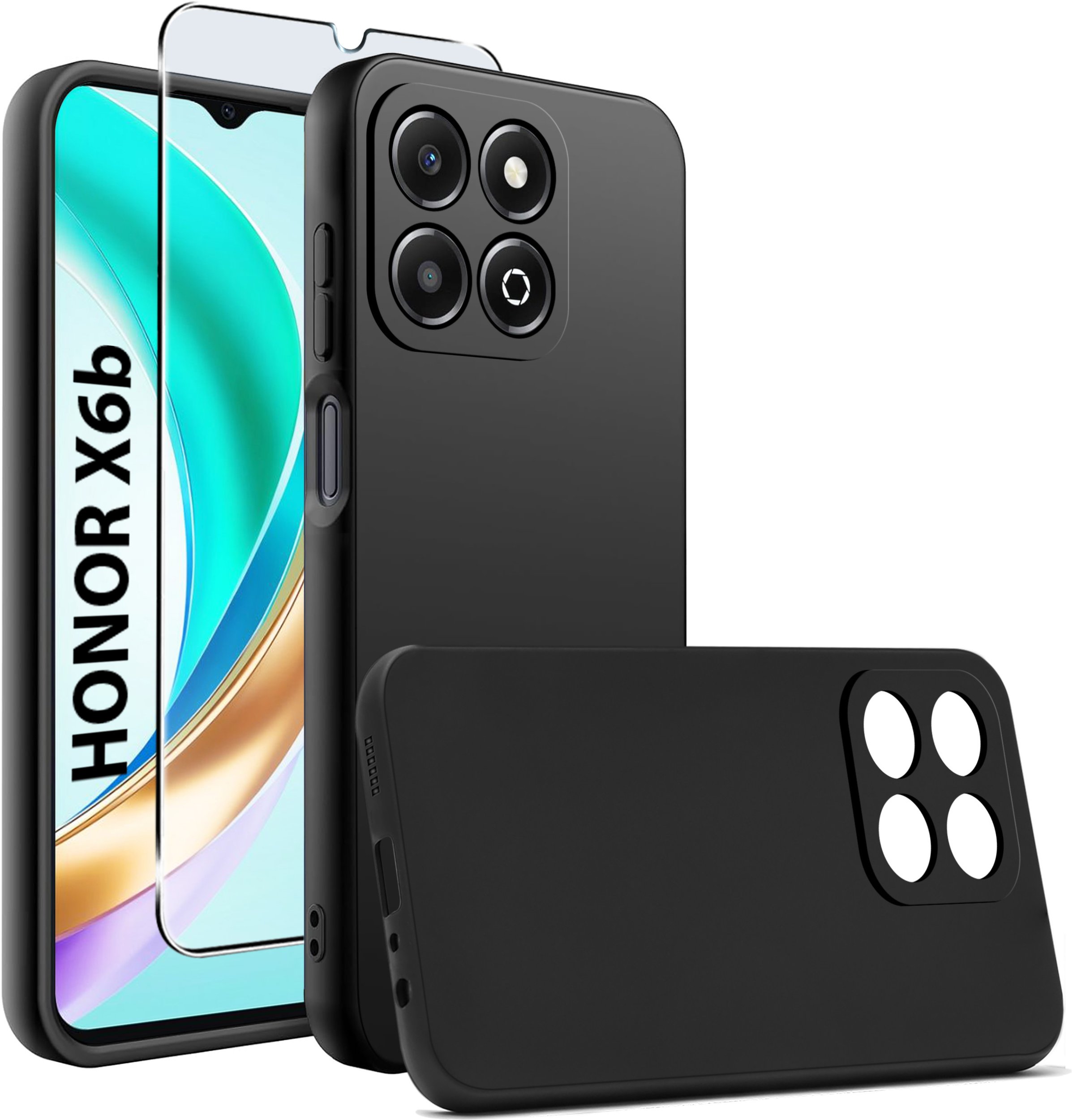 Etui do Honor X6B CASE Gumowe CZARNE Matowe Silikon Slim + SZKŁO 9H