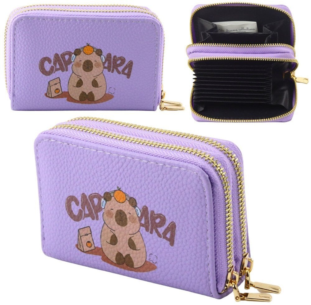 Portfel Dwukomorowy Przegrody na Karty Kapibara Fioletowy 12,5 x 8,5cm