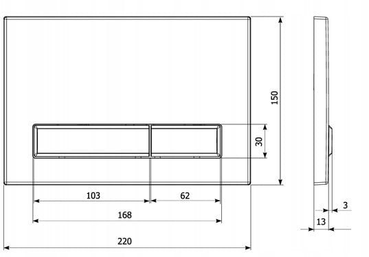V1-M08 SPP/387/0/K ( 350/PPG/387-00-02 ) PRZYCISK PROSTOKĄTY DO STELAŻA AQUAFIORI RAMKA CHROM PRZYCISK ORZECH//DLP.K.AQUAFIORI-V1/CO