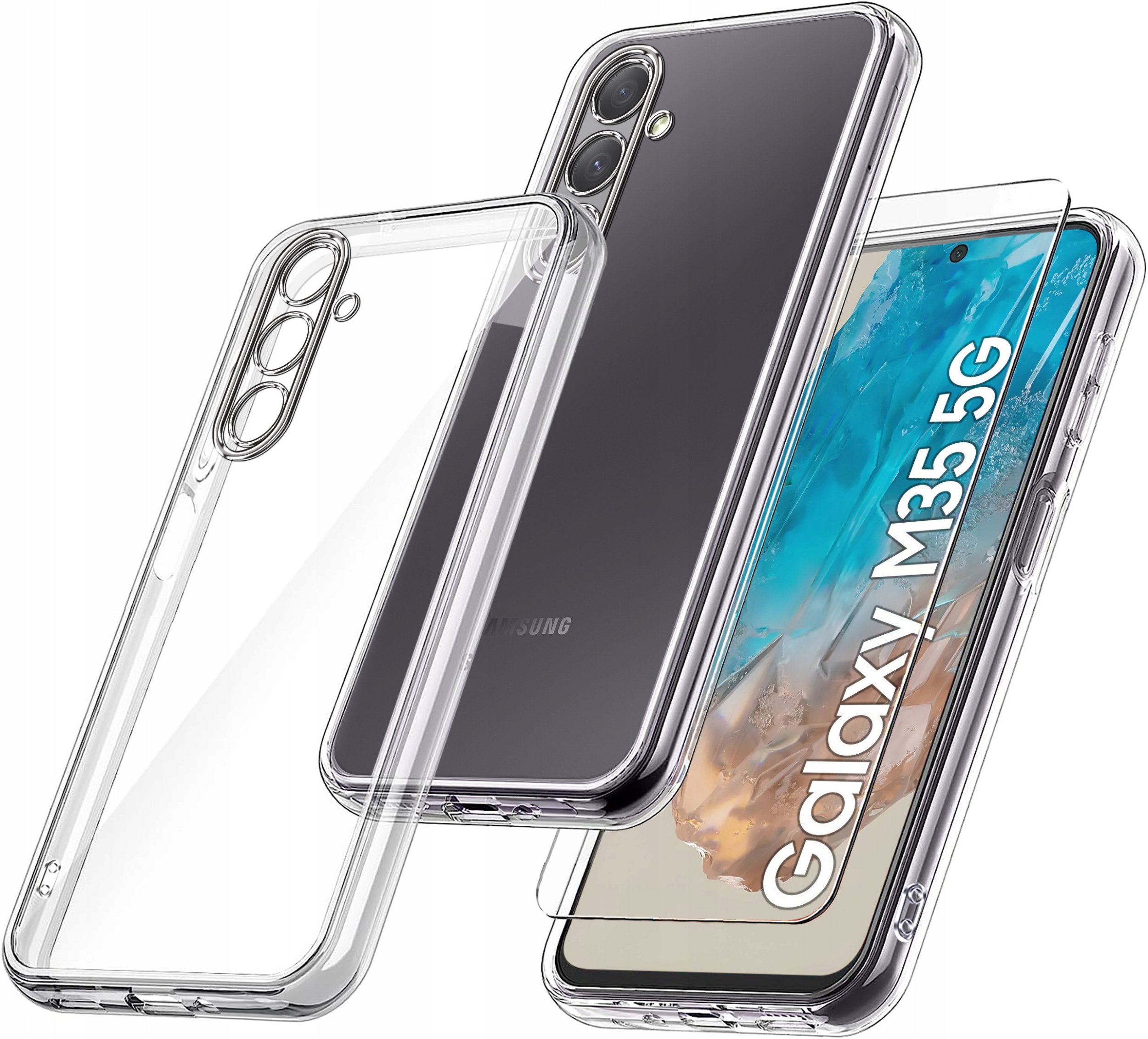 Etui do Samsung Galaxy M35 5G WZMACNIANE 360 CLEAR + Szkło 9H