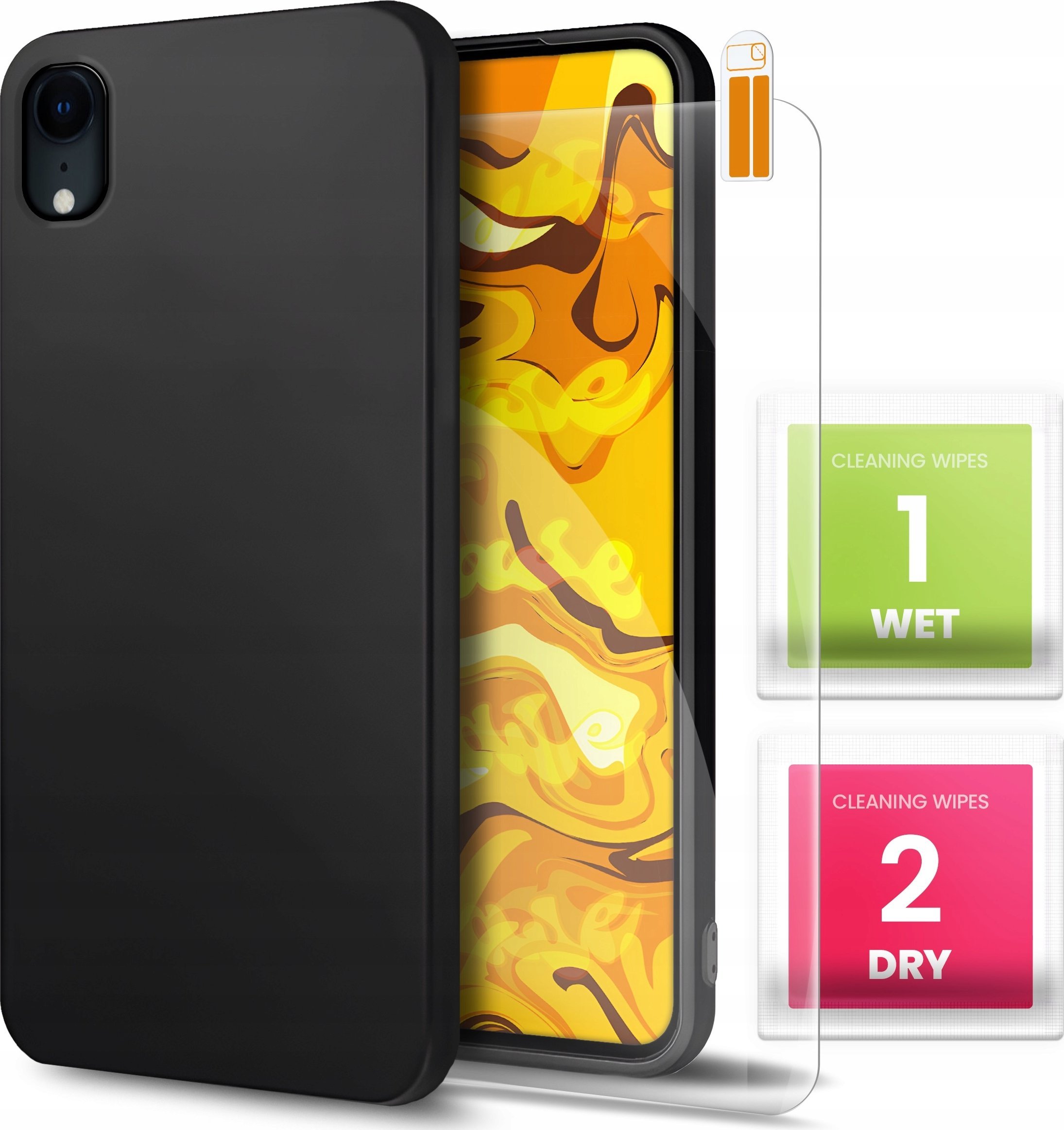 Hello Case Etui do Apple iPhone XR (Czarne, Matowe, Obudowa Slim, Silikon) SZKŁO 9H