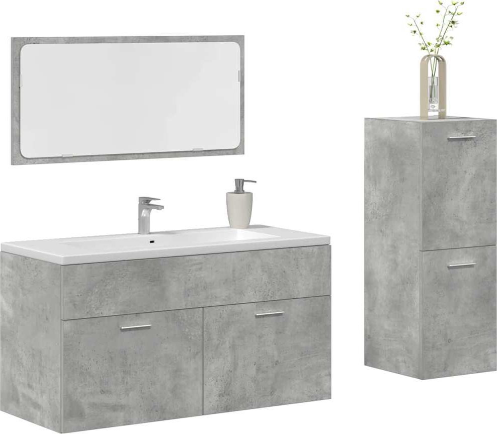 vidaXL 3-cz. zestaw mebli łazienkowych, szarość betonu