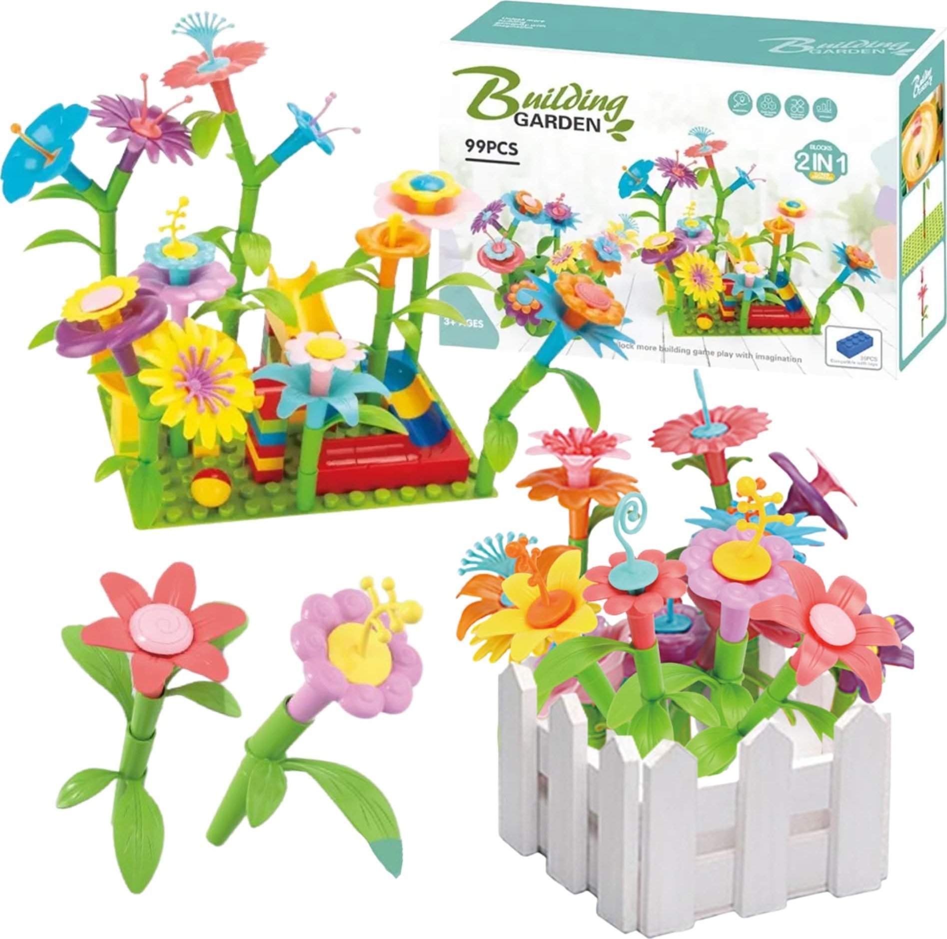 ProNice KLOCKI KWIATKI KONSTRUKCYJNE EDUKACYJNE KWIATY PŁYTKA ZESTAW OGRÓD DUŻE 99e
