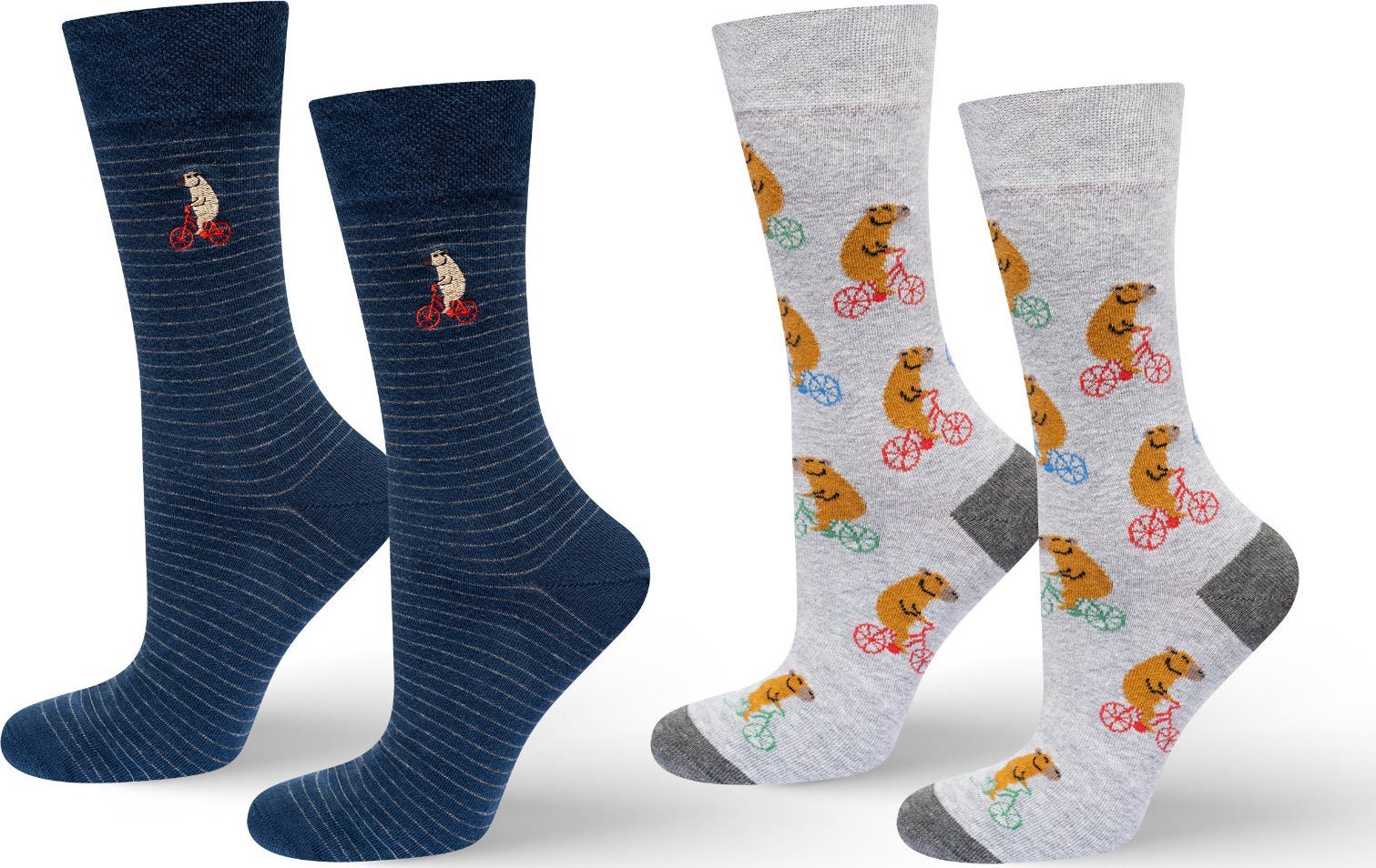 Soxo Męskie Skarpetki kolorowe SOXO kapibara na rowerze - 2 pary 4045