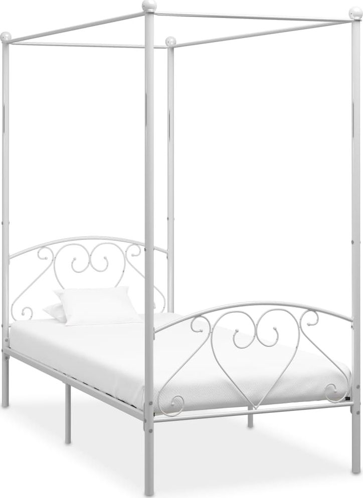 vidaXL Rama łóżka z baldachimem, biała, metalowa, 90 x 200 cm