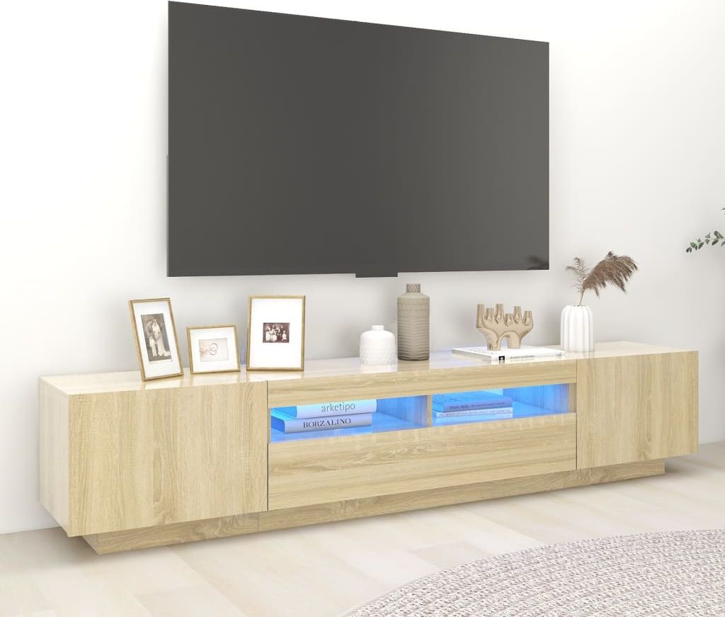 vidaXL Szafka TV z oświetleniem LED, dąb sonoma, 200x35x40 cm