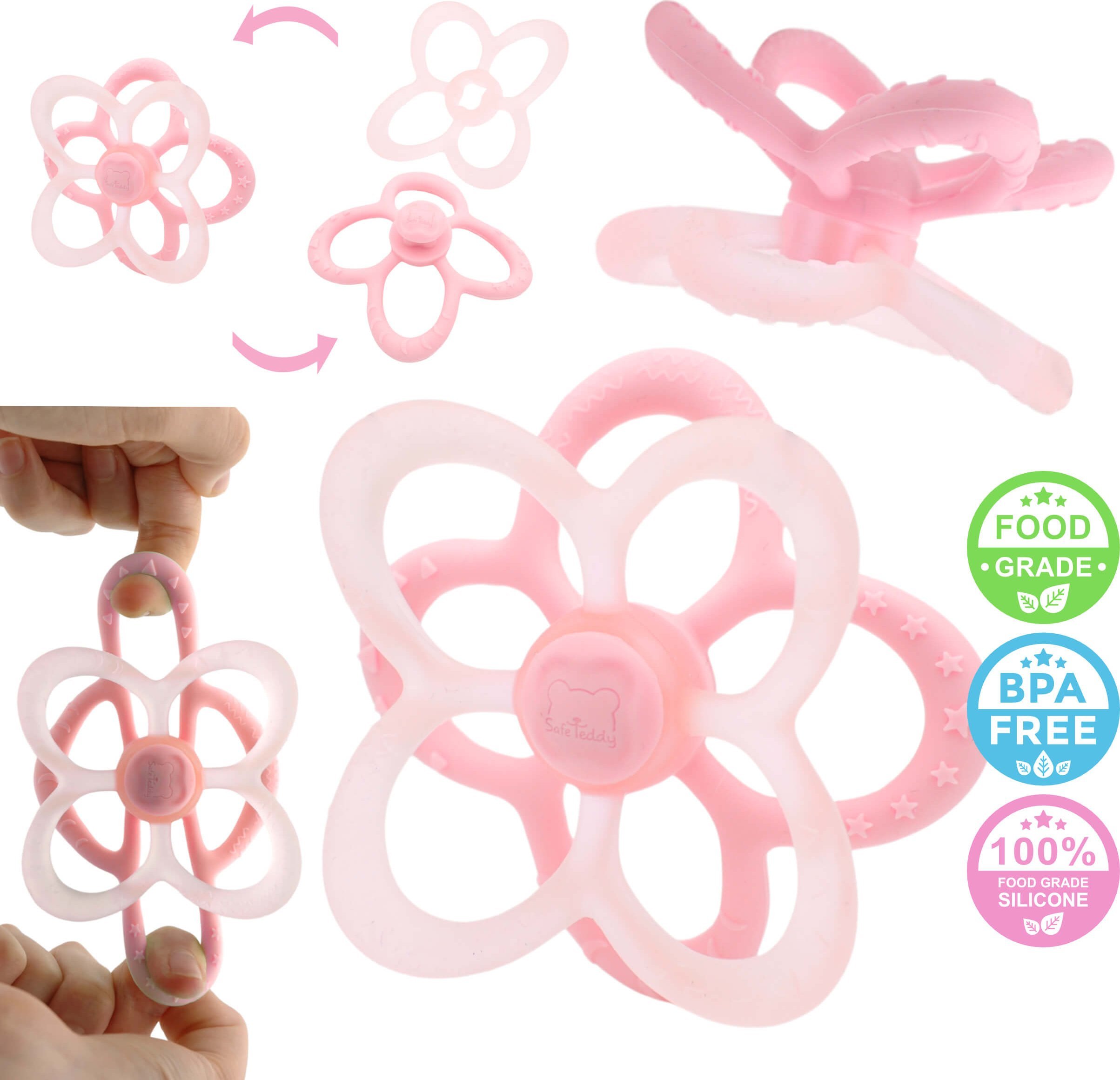 SafeTeddy Gryzak silikonowy kwiatek sensoryczny na ząbkowanie uspokajający SafeTeddy