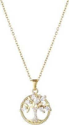 OTIEN Naszyjnik złoty drzewko szczęścia bonsai cyrkonie stal chirurgiczna