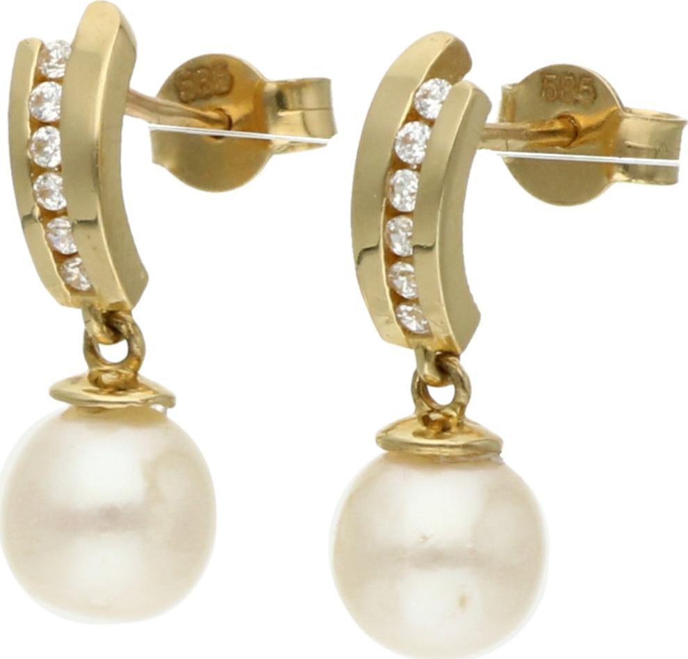 Rosanto Złote kolczyki z wiszącymi białymi perłami 585 14k