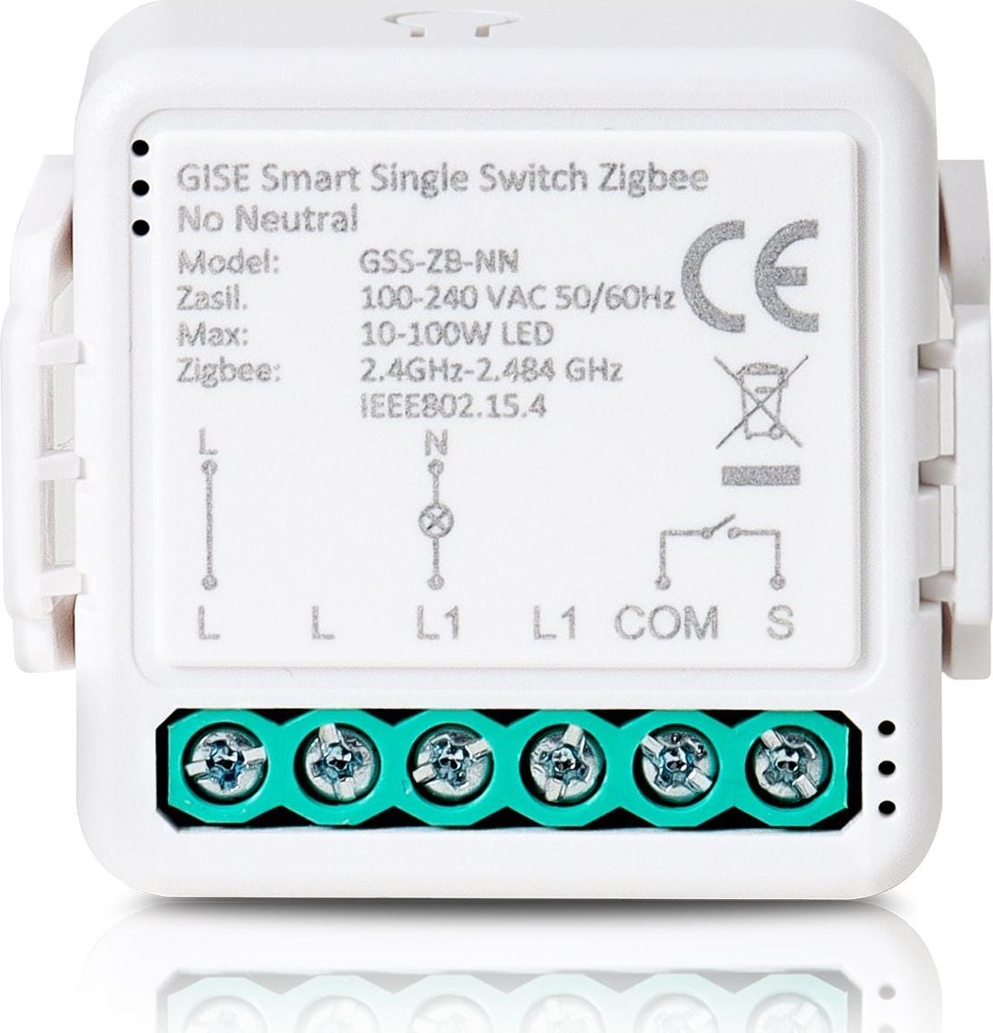 Gise GISE Smart Single Switch no neutral Zigbee | Pojedynczy moduł przekaźnikowy bez N Zigbee | GSS-ZB-NN